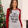 T Shirt Long Sleeves Polyester Christmas Pattern Jewel Neck