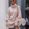 Tunic Long Puff Sleeves Casual High Collar Shift Dress - Image 2