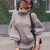 Tunic Long Puff Sleeves Casual High Collar Shift Dress