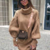 Tunic Long Puff Sleeves Casual High Collar Shift Dress - Image 8