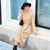 Turn-down Collar Lace up Long Sleeve Fashion Loose Sweater Dresses - Image 4