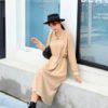 Turn-down Collar Lace up Long Sleeve Fashion Loose Sweater Dresses - Image 5