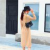 Turn-down Collar Lace up Long Sleeve Fashion Loose Sweater Dresses - Image 6
