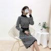 Turtleneck Plaid Retro Long Sleeve Elastic Warm Sweater Dress - Image 2