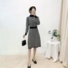 Turtleneck Plaid Retro Long Sleeve Elastic Warm Sweater Dress - Image 3