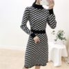 Turtleneck Plaid Retro Long Sleeve Elastic Warm Sweater Dress