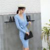 V Neck Long Sleeve Jumper Chic Street Wear Body Con Sweater Dress - Image 3