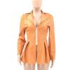 V Neck Long Sleeve Zipper Warmth Preservation Leather Jacket - Image 2