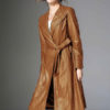 V Neck PU Leather Wind Proof Middle Length Coat - Image 2