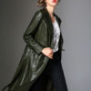 V Neck PU Leather Wind Proof Middle Length Coat