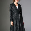 V Neck PU Leather Wind Proof Middle Length Coat - Image 3