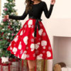 Vintage Dress Christmas Pattern Long Sleeves Jewel Neck Swing Dress