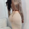 Corset Lace Up Back Sparkle Top Pencil Dress - Image 3