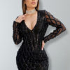 Deep V Neck Long Sleeve Sequin Dress