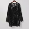 Fashion Sexy V-neck Sequined Long Sleeve Lace Hollow Dress - Image 4