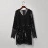 Fashion Sexy V-neck Sequined Long Sleeve Lace Hollow Dress - Image 5