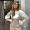 Fashion Solid Color Flare Sleeve Blouse