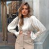 Fashion Solid Color Flare Sleeve Blouse - Image 8