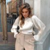 Fashion Solid Color Flare Sleeve Blouse - Image 9