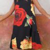 Flower Print O-neck Sleeveless A-Line Pleated Dress