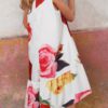 Flower Print O-neck Sleeveless A-Line Pleated Dress - Image 2