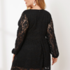 Lace Patchwork Deep V-neck Puff Sleeve Plus Size Dress - Image 4