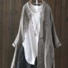 Long Sleeve Button Down Cotton Asymmetric Vintage Blouse - Image 10