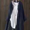 Long Sleeve Button Down Cotton Asymmetric Vintage Blouse - Image 2