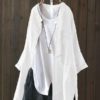 Long Sleeve Button Down Cotton Asymmetric Vintage Blouse - Image 3