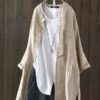 Long Sleeve Button Down Cotton Asymmetric Vintage Blouse - Image 9