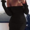 Long Sleeve Ruffle Off The Shoulder Sweater Dress - Image 3