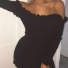 Long Sleeve Ruffle Off The Shoulder Sweater Dress - Image 4