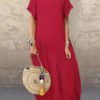 Loose Short Sleeve Solid Casual Long Maxi Dress