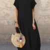 Loose Short Sleeve Solid Casual Long Maxi Dress - Image 4