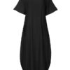 Loose Short Sleeve Solid Casual Long Maxi Dress - Image 7