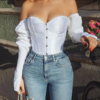 Off Shoulder Long Sleeve Solid Color Blouse