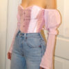 Off Shoulder Long Sleeve Solid Color Blouse - Image 3