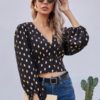 Polka Dots V Neck Long Sleeve Blouse - Image 2