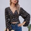 Polka Dots V Neck Long Sleeve Blouse - Image 3