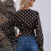 Polka Dots V Neck Long Sleeve Blouse - Image 4