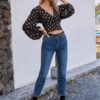 Polka Dots V Neck Long Sleeve Blouse - Image 5