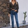 Polka Dots V Neck Long Sleeve Blouse - Image 6