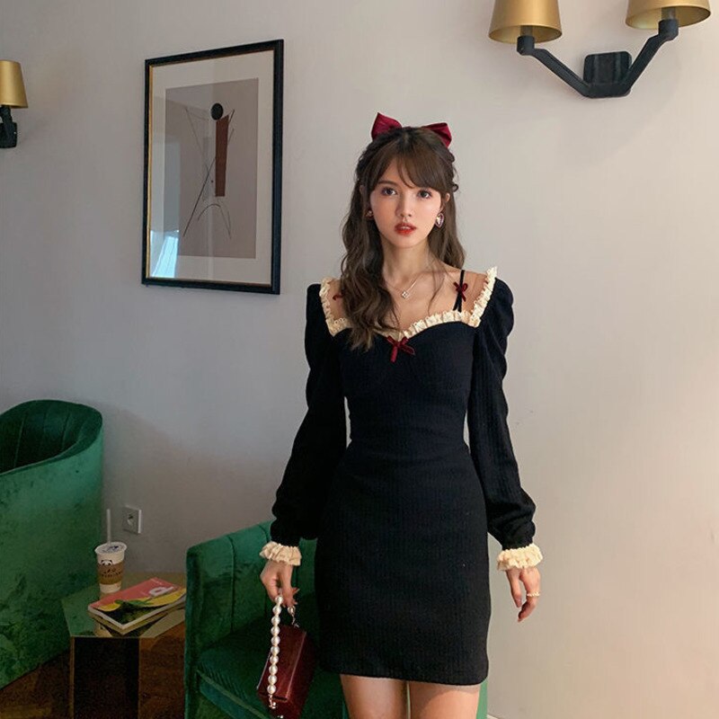 Retro Elegant High Waist Long Sleeve Dress