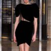 Sexy Hollow Out Fashion Short Sleeve Lace Mini Dress