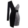 Sexy One Shoulder Long Sleeve Mini Body con Sequins Dress - Image 6