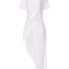 Short Sleeve Crew Neck Long Shirts Asymmetric Hem Casual Blouse - Image 3