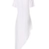 Short Sleeve Crew Neck Long Shirts Asymmetric Hem Casual Blouse - Image 4