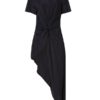 Short Sleeve Crew Neck Long Shirts Asymmetric Hem Casual Blouse - Image 5