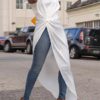 Short Sleeve Crew Neck Long Shirts Asymmetric Hem Casual Blouse - Image 9