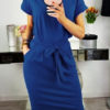 Simple Midi Dress - Short Cuffed Sleeves / Matching Fabric Belt - Image 8